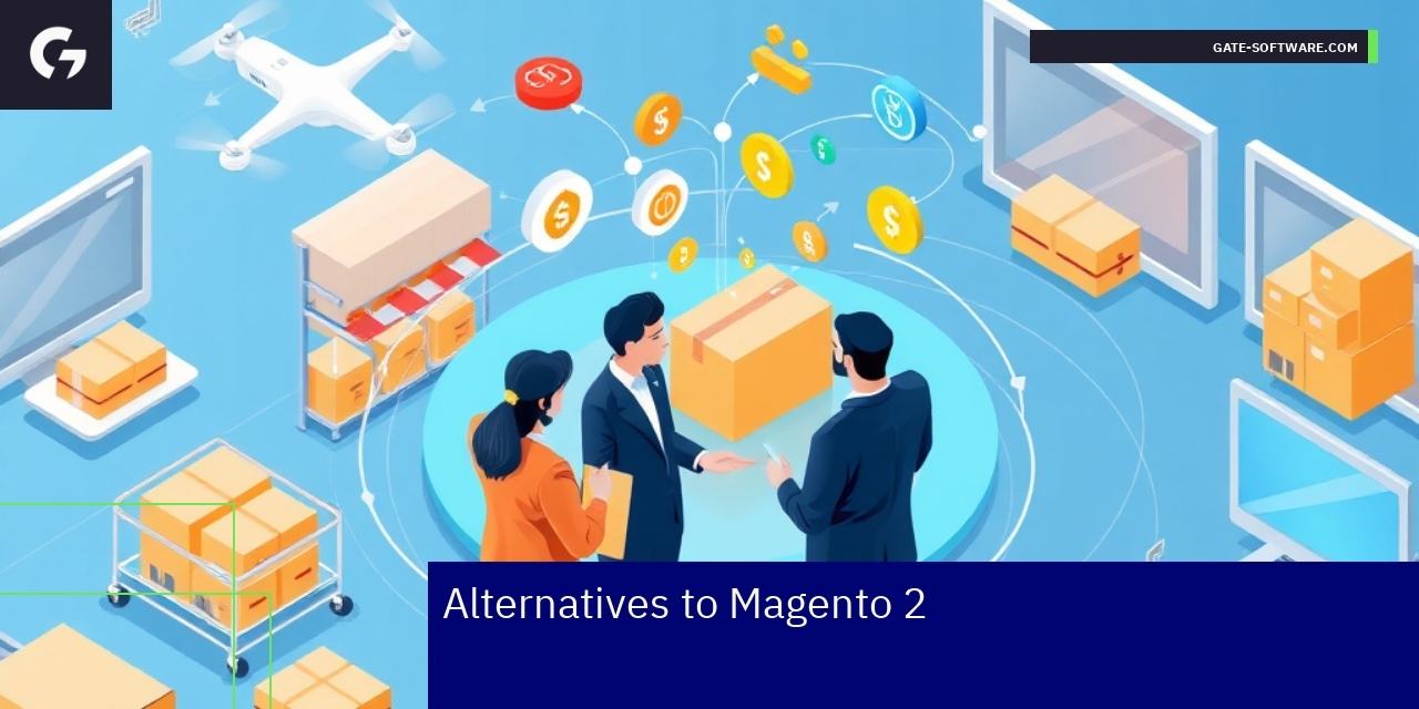 Logos of WooCommerce, Shopify, PrestaShop and Magento 2