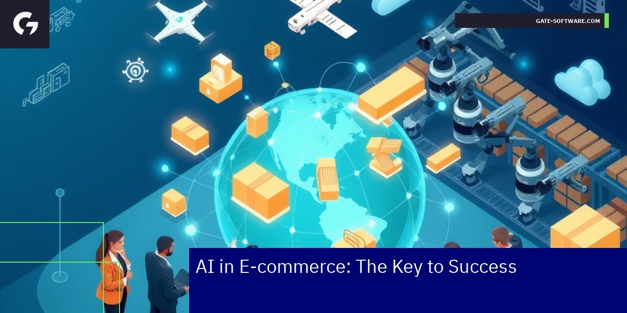 AI Transforming B2B E-commerce Platforms Illustration of AI supporting B2B e-commerce processes