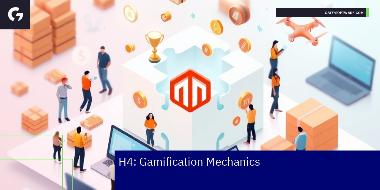 Diagram showing gamification mechanics and Magento theming