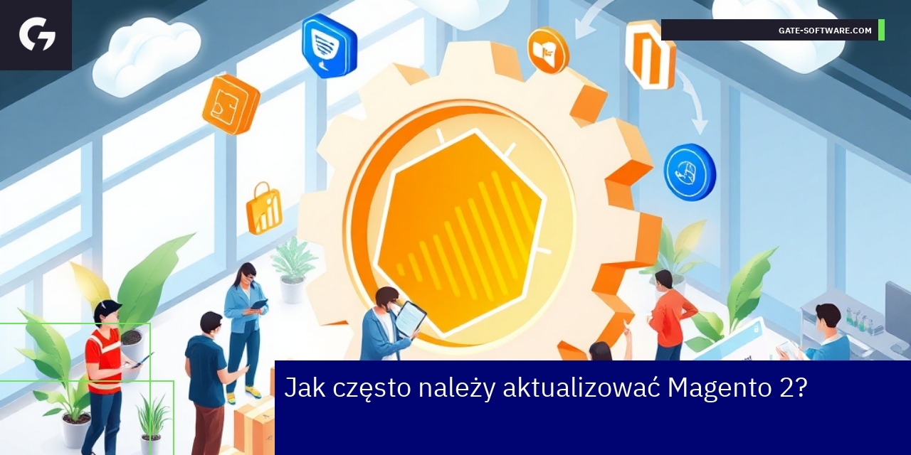 Grafika przedstawiająca aktualizacje Magento 2 i e-commerce
