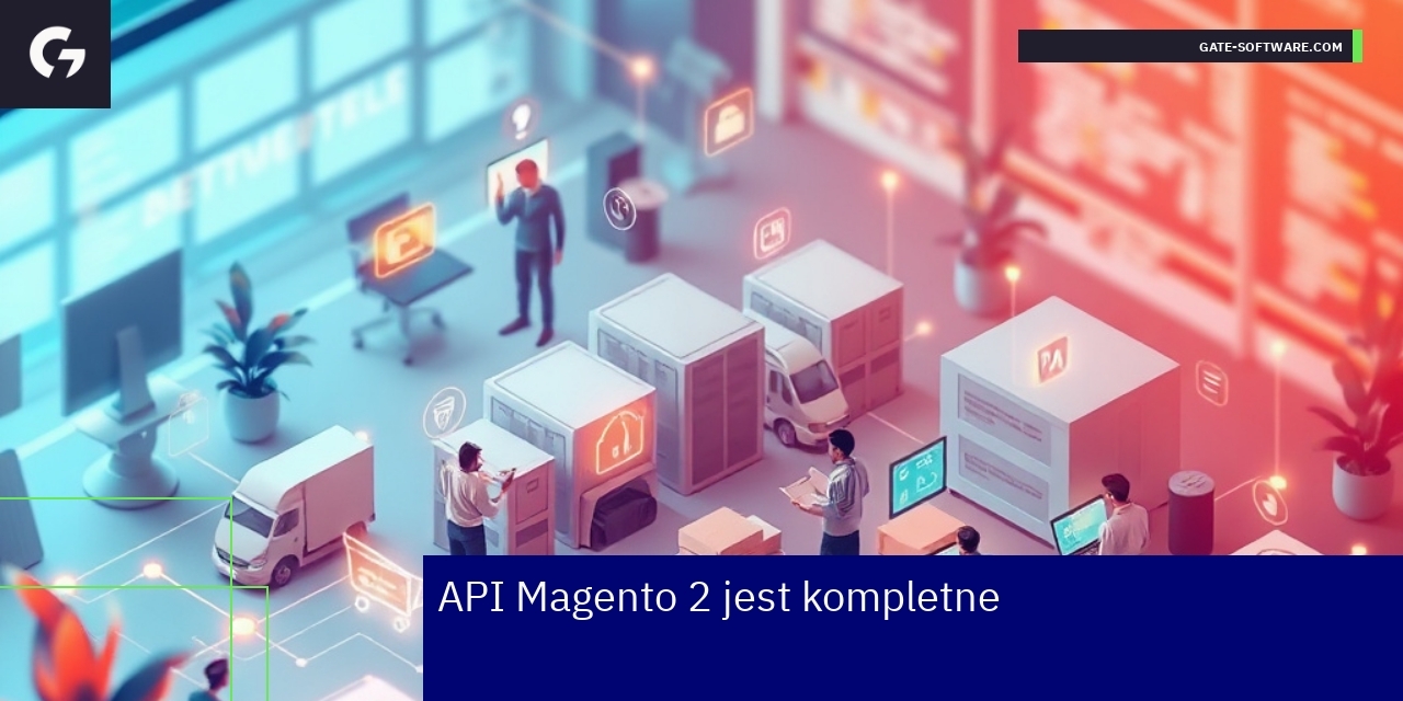 Kompletne API Magento 2 w design e-commerce Schemat API Magento z ikonami e-commerce