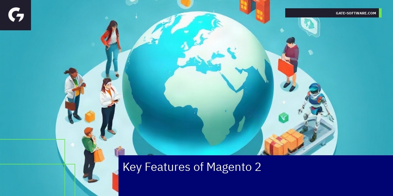 Key Features of Magento 2 eCommerce Platform Magento 2 platform with customer, content, and order icons