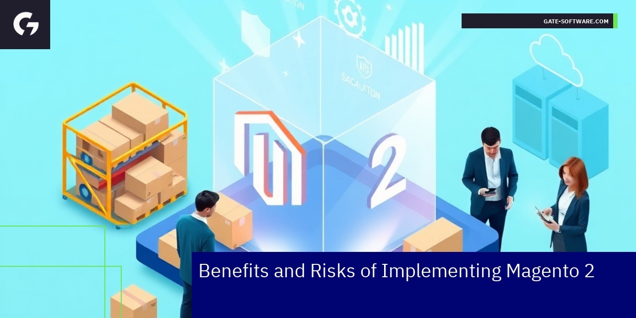 Diagram showing benefits and risks of Magento 2