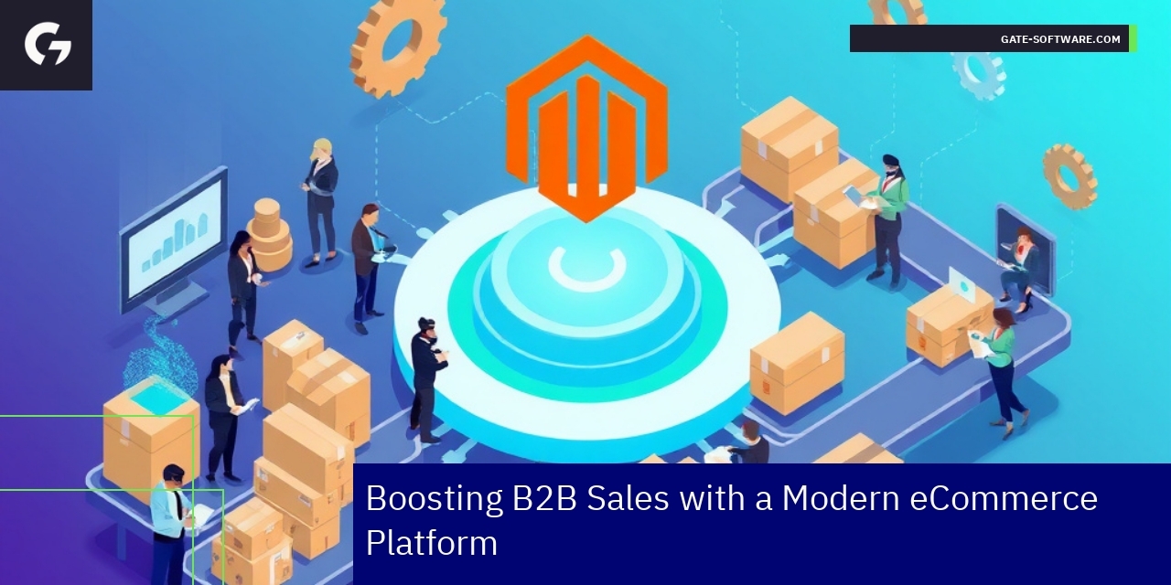 Key Aspects of Magento B2B Sales Growth Business people analyzing eCommerce growth charts