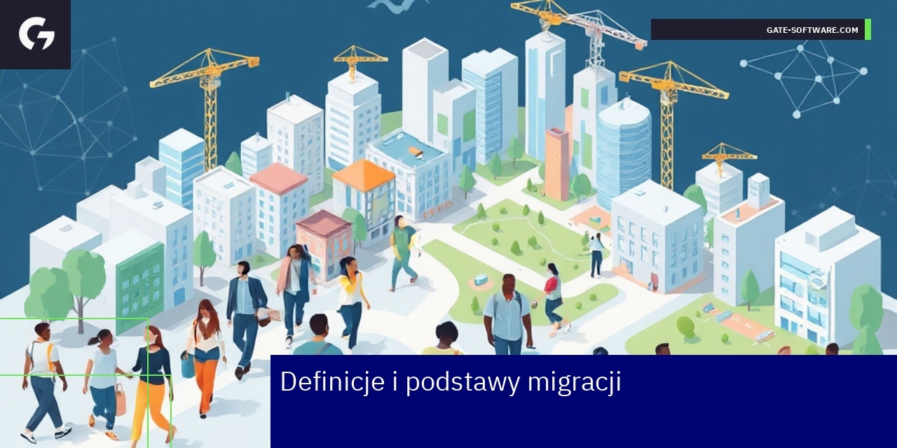 Mapa z ruchami migracyjnymi i symbolami miasta