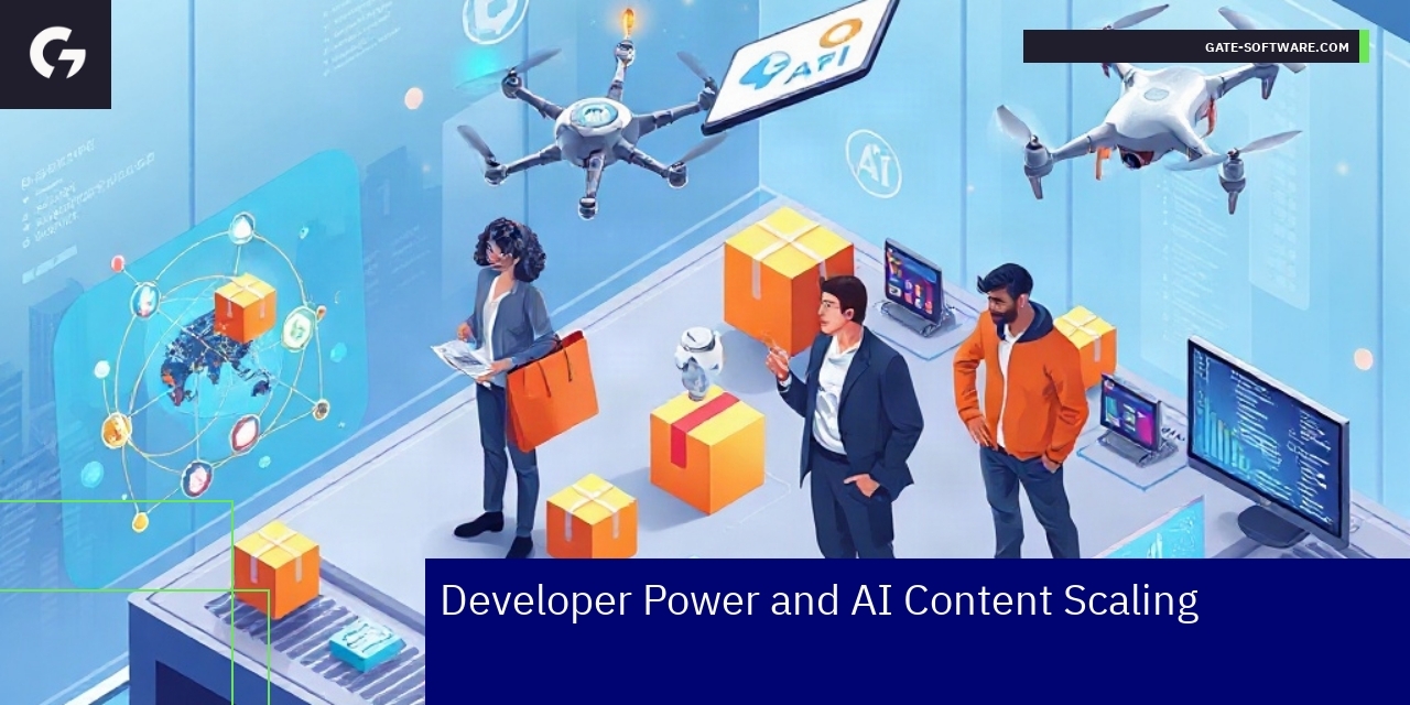 Illustration of AI content scaling and developer tools