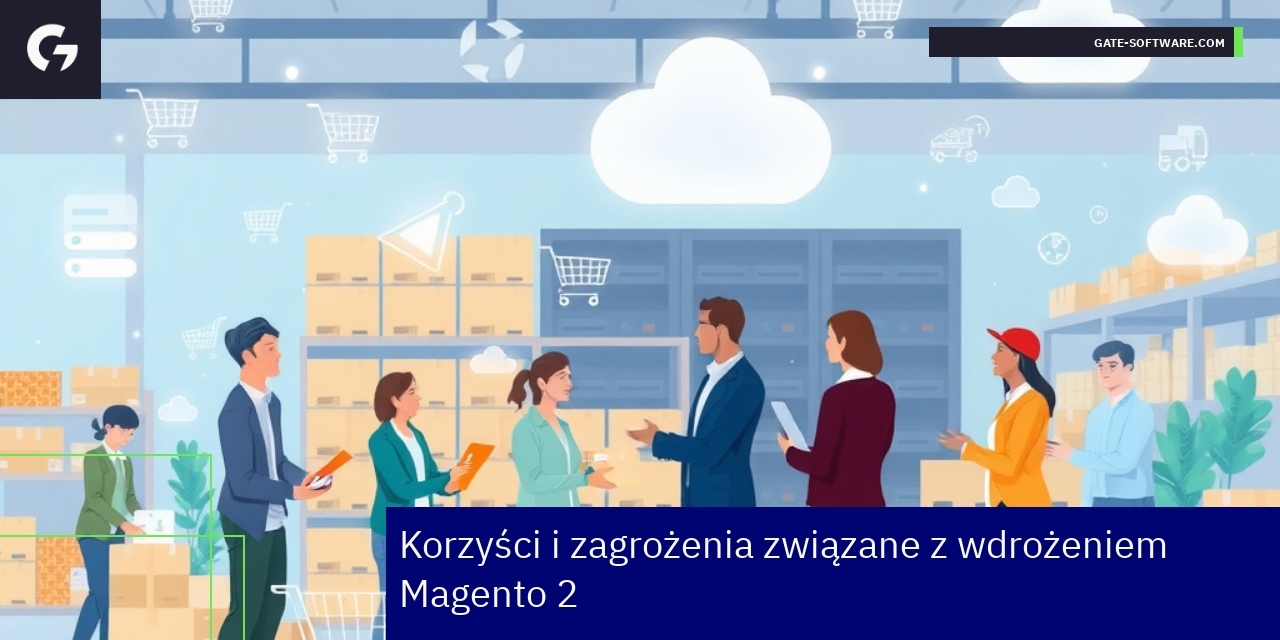 Korzyści i zagrożenia platformy Magento 2 w B2B Grafika przedstawiająca korzyści i zagrożenia Magento 2