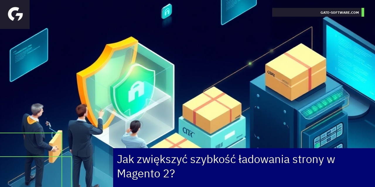 Ilustracja bezpieczeństwa i optymalizacji Magento 2