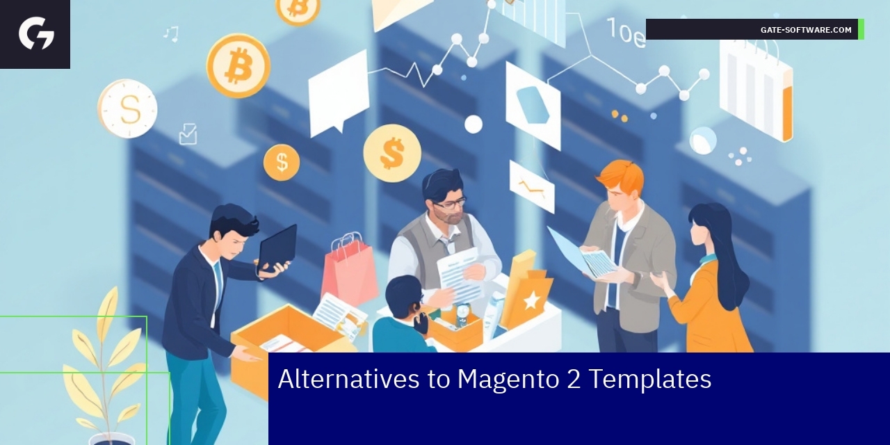 Alternatives to Magento 2 Templates for E-commerce Logos and icons of Shopify WooCommerce and Hyva platforms