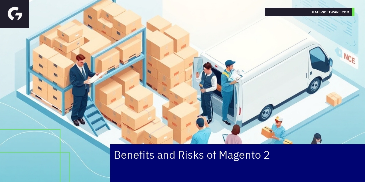 Diagram showing Magento 2 benefits and risks