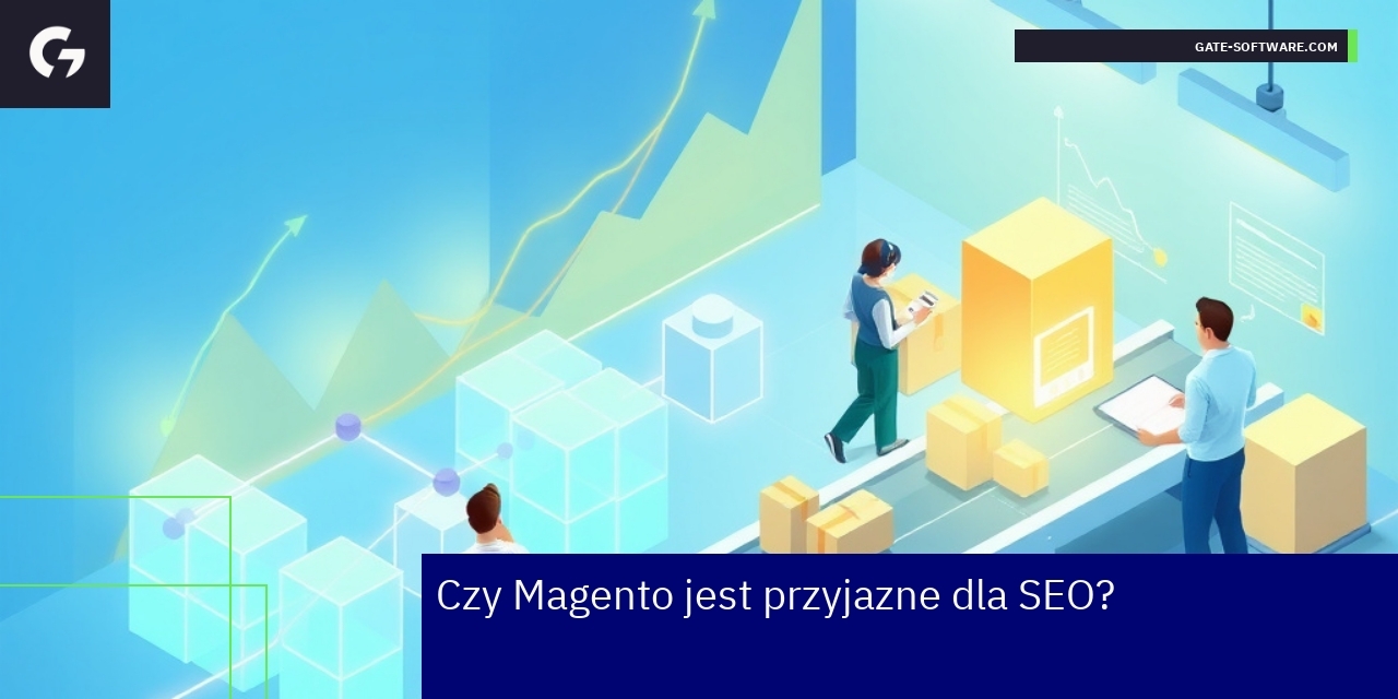 Ekran komputera z panelem Magento i analizą SEO