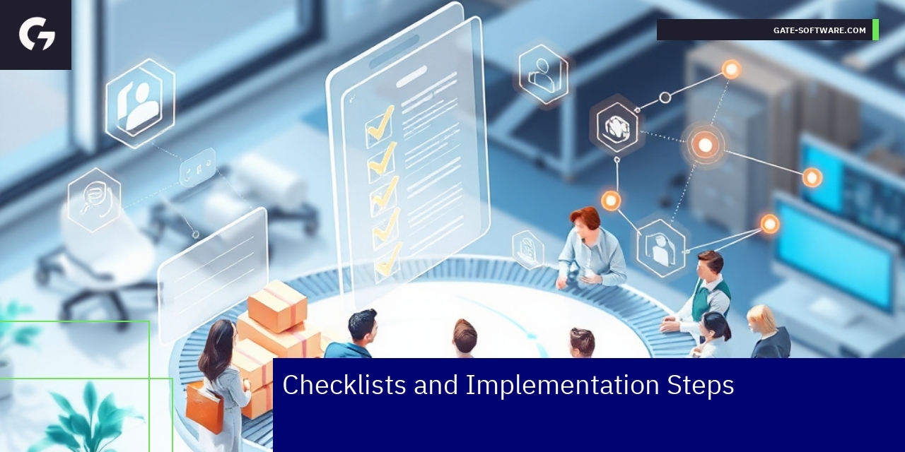 B2B Store Implementation Checklist Overview Checklist symbols with business icons and workflow