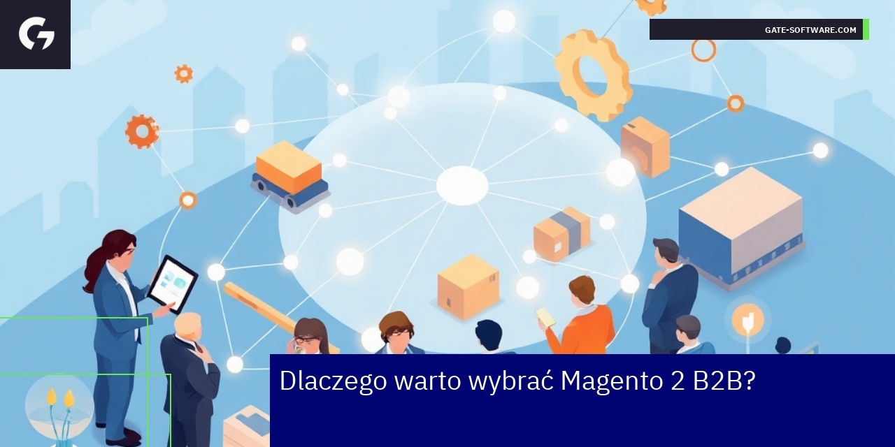 Schemat korzyści Magento 2 B2B na tle biznesowym