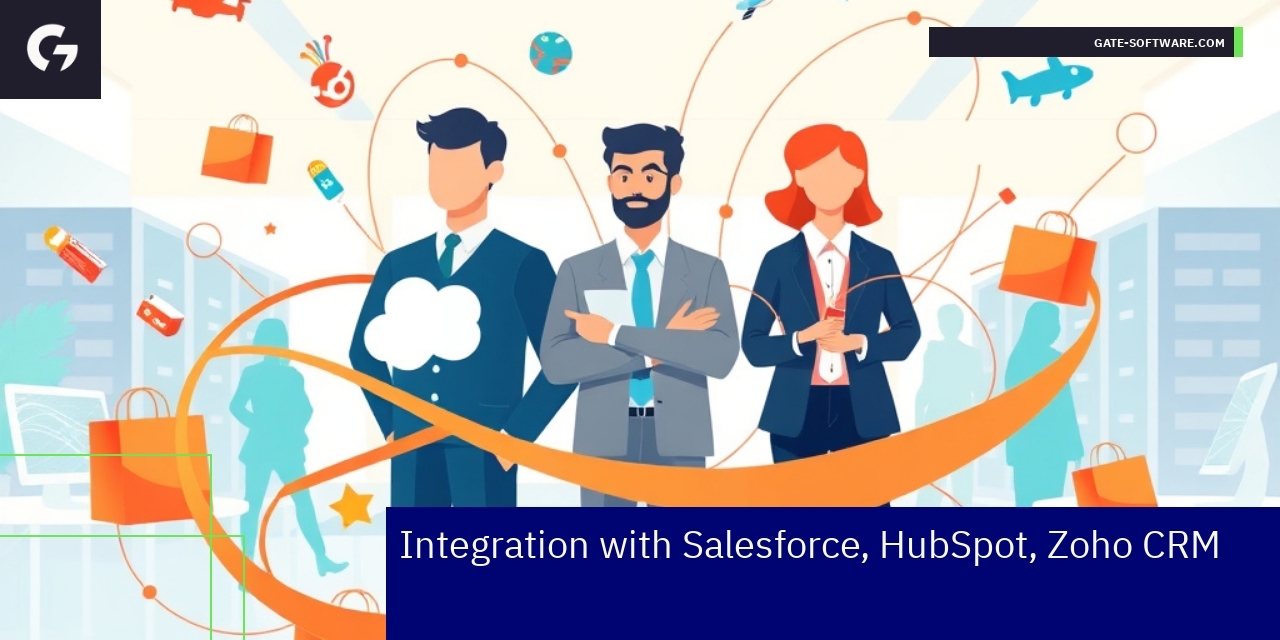 CRM Integration Benefits and Challenges Overview Illustration of CRM integration with Salesforce and HubSpot