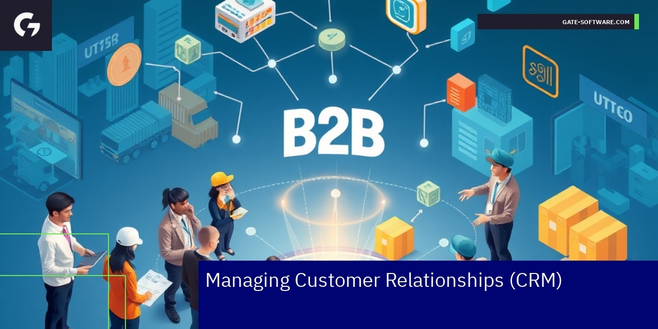 Business professionals collaborating with digital CRM tools