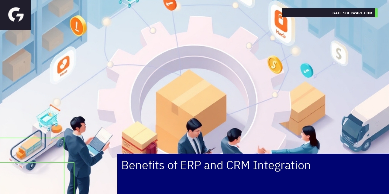 Connected ERP and CRM systems with data flow