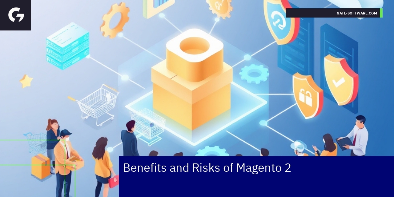 Diagram showing Magento 2 benefits and risks