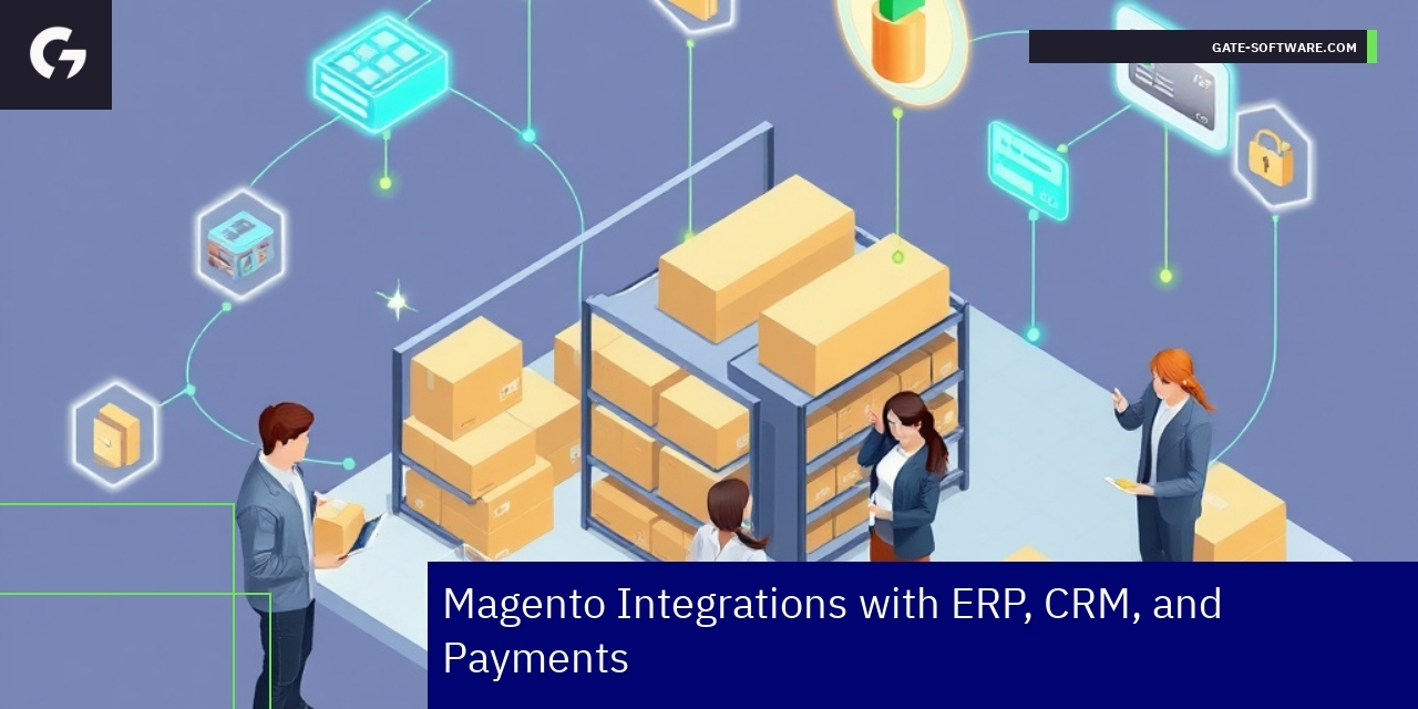 Diagram showing Magento connected with ERP CRM payment systems