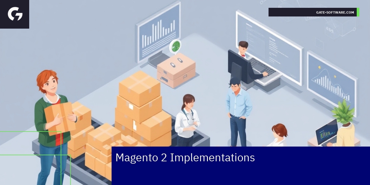 Magento 2 logo with SEO and growth graphics