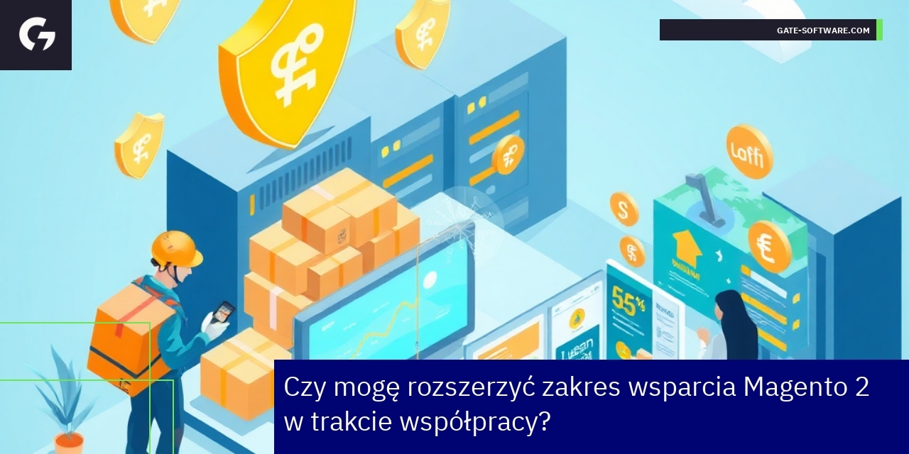 Grafika ilustrująca wsparcie Magento i jego funkcje