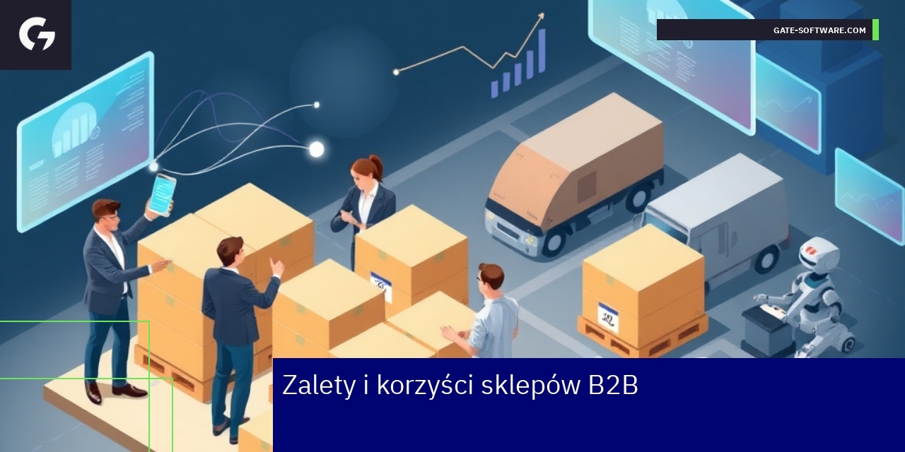 Korzyści sklepów B2B dla firm i sprzedaży Schemat pokazujący zalety sklepów B2B i sprzedaż