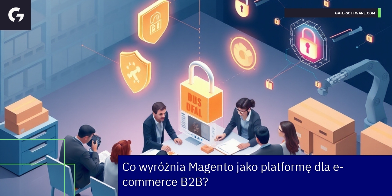 Magento jako platforma e-commerce B2B Ilustracja bezpieczeństwa i stabilności Magento
