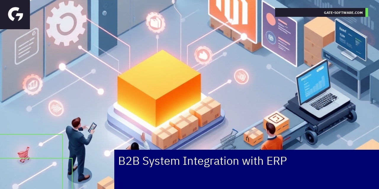 Magento 2 B2B System Integration Overview Diagram showing Magento 2 integration with ERP, PIM, OMS