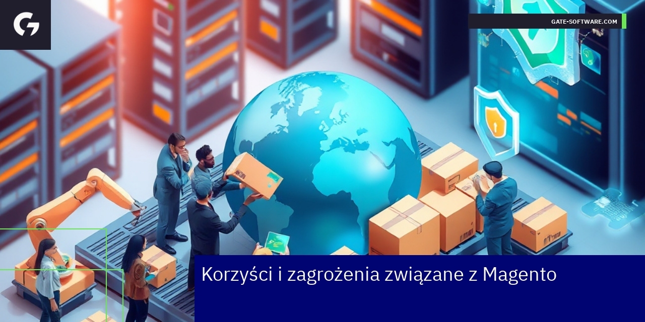 Schemat przedstawiający korzyści i zagrożenia Magento