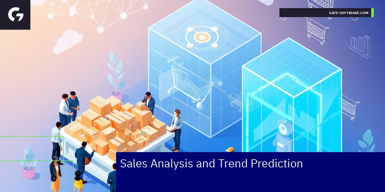 Data graphs and AI interface analyzing sales trends