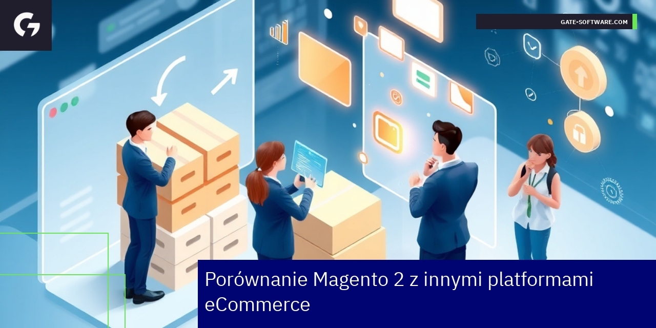 Wykres i ikony przedstawiające funkcje Magento 2