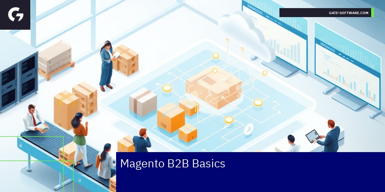 Magento B2B E-commerce Features and Best Practices Diagram of Magento B2B features and business integration