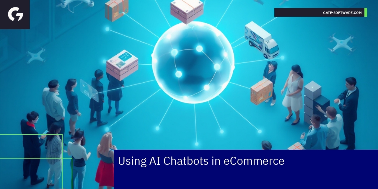Illustration of AI chatbot assisting eCommerce customers