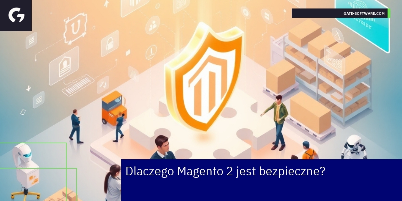 Bezpieczeństwo Magento 2 w e-commerce Symbol ochrony i bezpieczeństwa platformy e-commerce