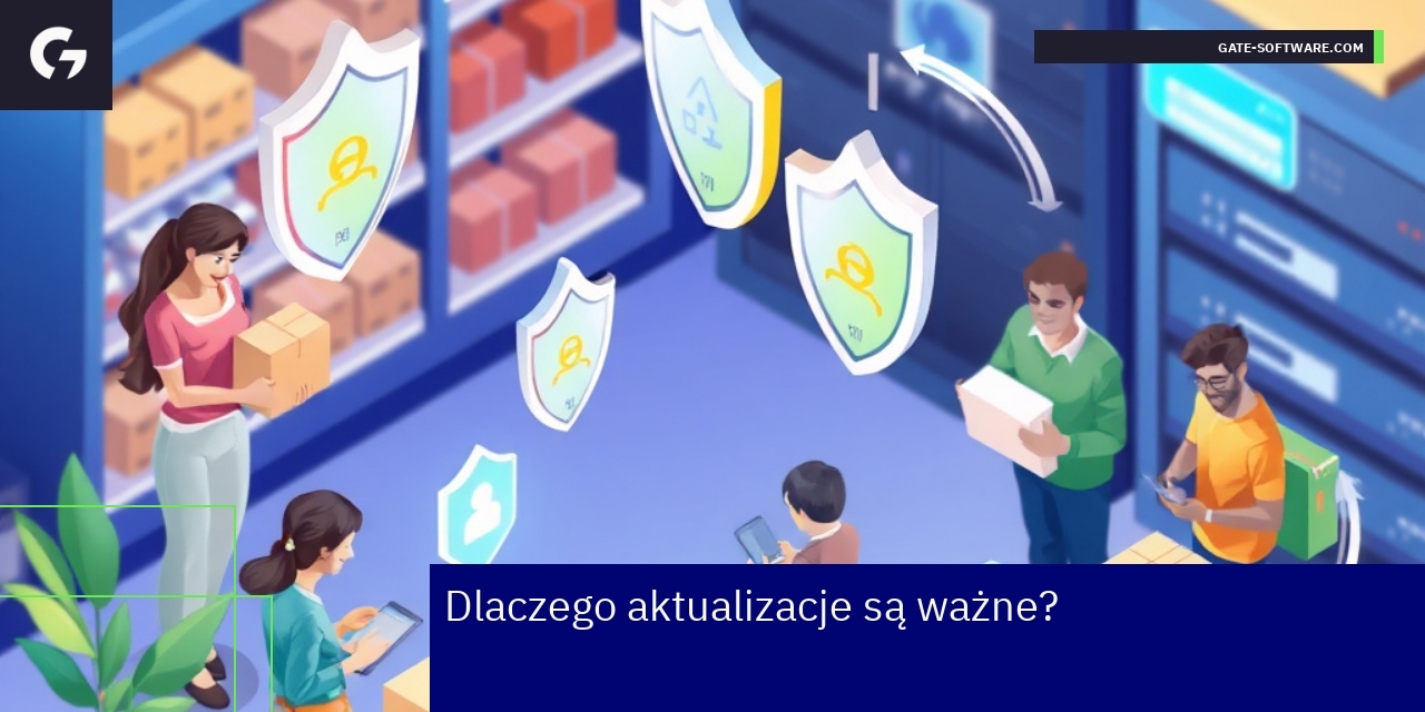 Grafika przedstawiająca bezpieczeństwo i aktualizacje sklepu