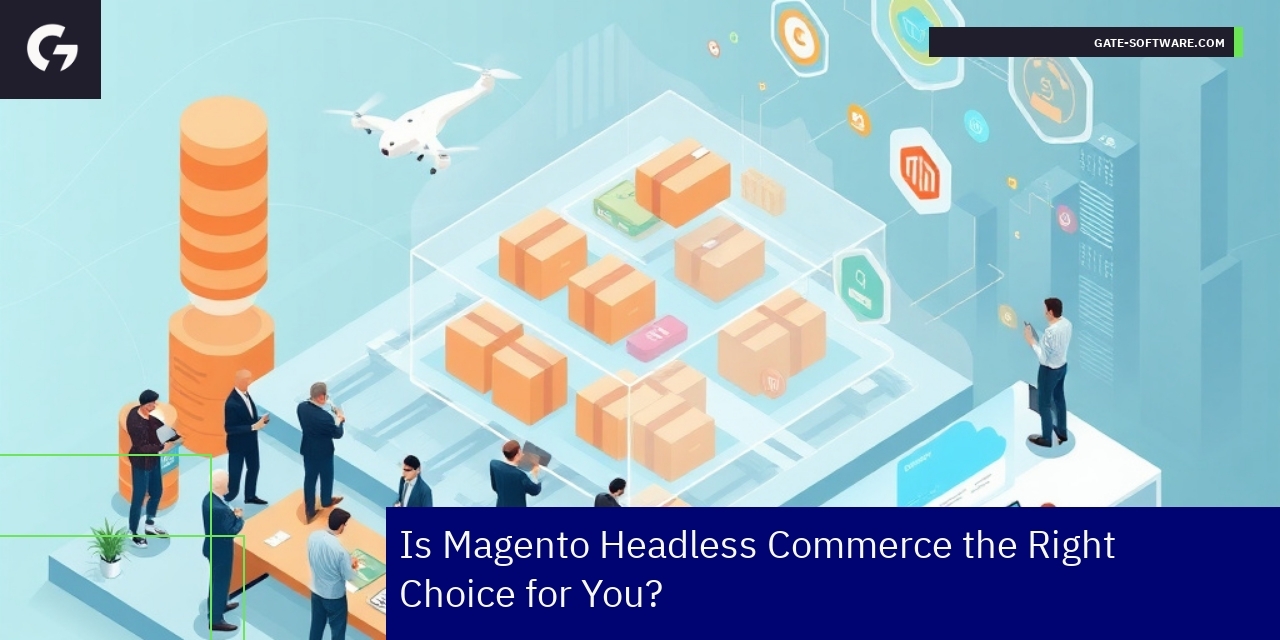 Diagram showing Magento headless architecture and benefits