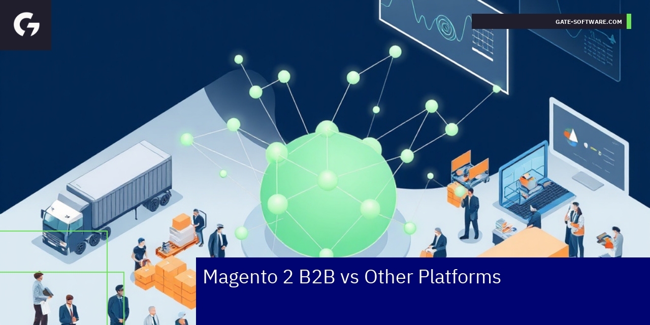 Diagram comparing Magento 2 B2B features and benefits