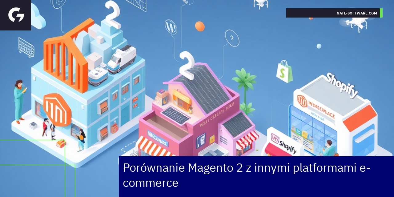Wykres porównujący Magento 2, WooCommerce i Shopify