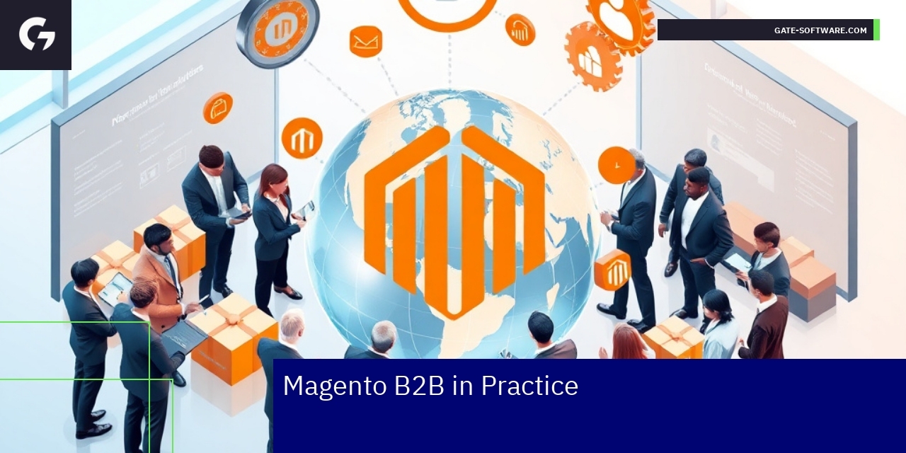 Magento platform with B2B business icons