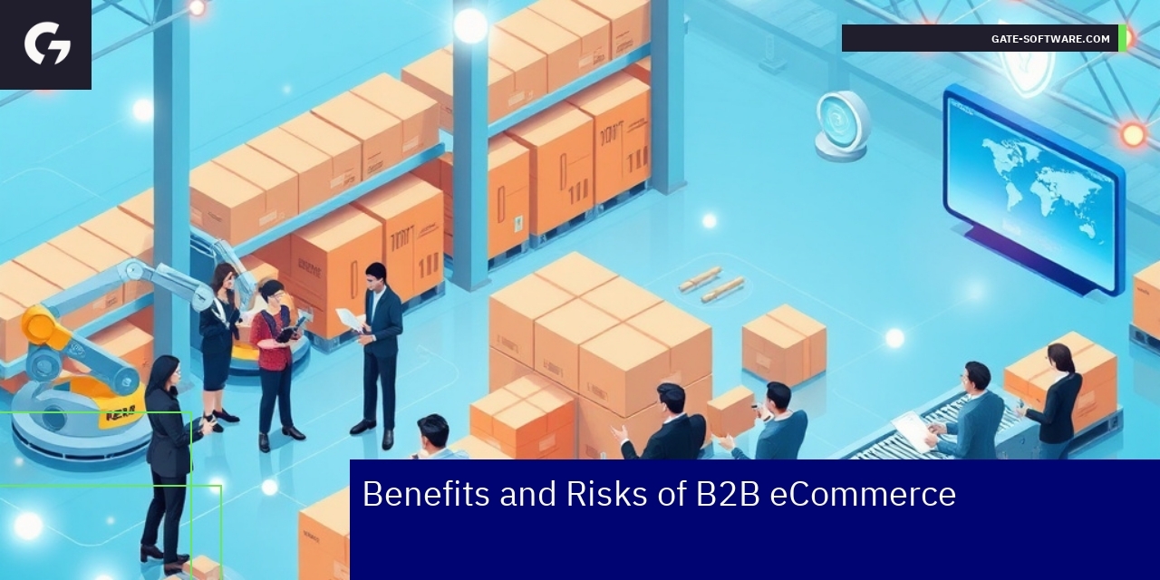 Benefits and Risks of B2B eCommerce Platforms Business people using digital B2B eCommerce platform