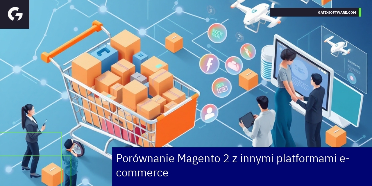 Wykres porównujący Magento 2, WooCommerce i Shopify