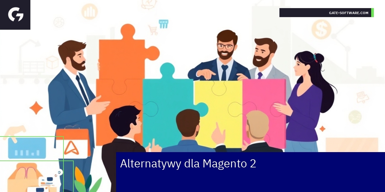 Alternatywy dla Magento 2 w e-commerce Logotypy WooCommerce, Shopify i PrestaShop obok siebie