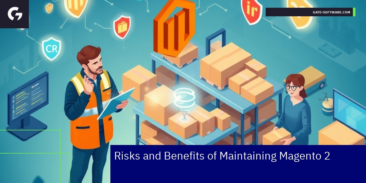 Magento 2 Maintenance Risks and Benefits Overview Chart showing Magento 2 maintenance risks and benefits