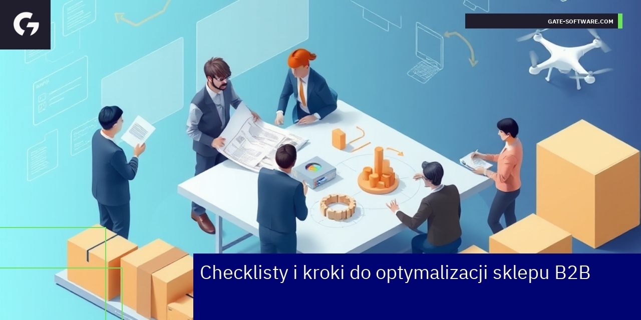 Checklisty i kroki do optymalizacji sklepu B2B Schemat optymalizacji sklepu B2B z krokami i narzędziami
