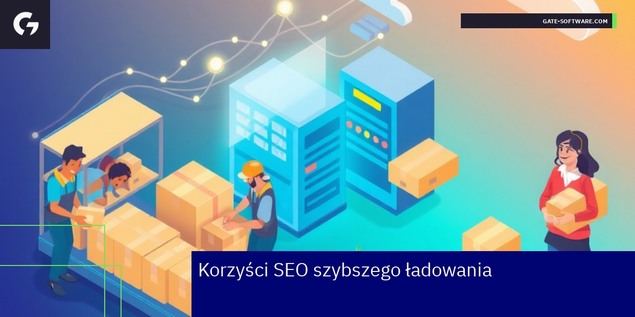 Wykresy i ikony symbolizujące szybkie ładowanie i SEO