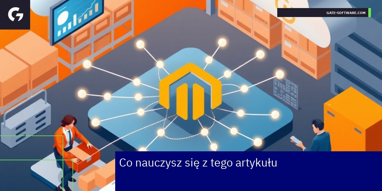 Diagram pokazujący korzyści i technologie Magento