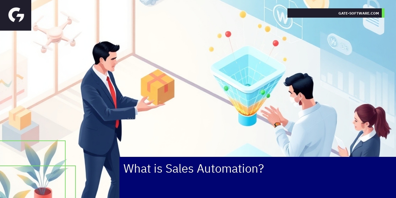 Sales automation flow chart and B2B sales illustration