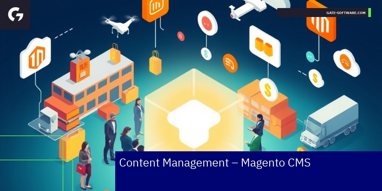 Magento 2 CMS Features and Hosting Essentials Magento 2 CMS interface with global and performance icons