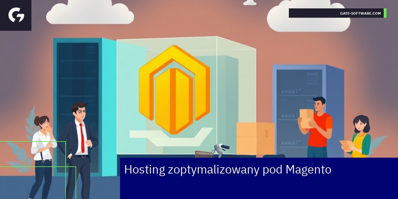 Serwer z logo Magento i elementy e-commerce