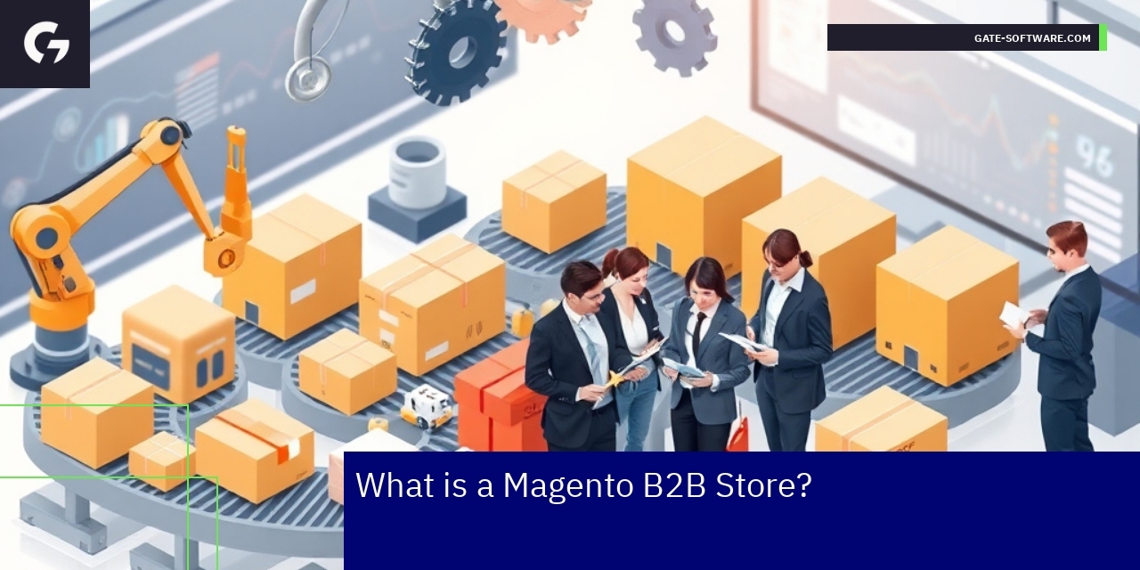 Diagram showing Magento B2B store integrations and features