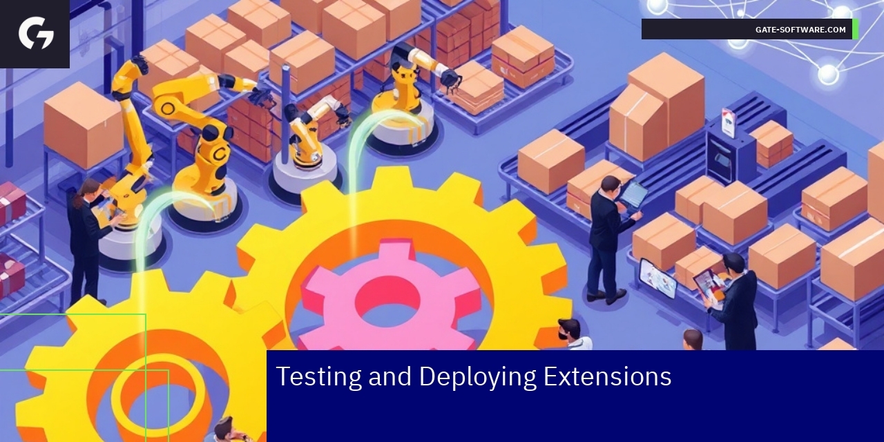 Abstract graphic of software testing and deployment process